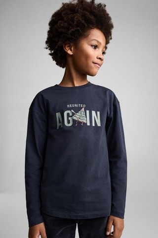 T-shirt coton manches longues - Bleu marine