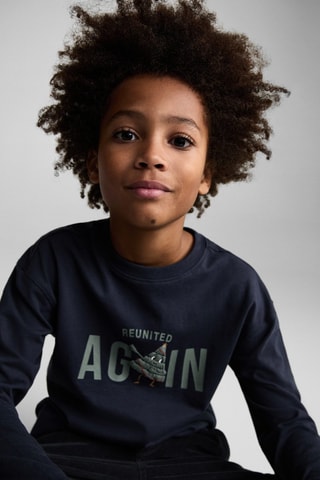 T-shirt coton manches longues - Bleu marine