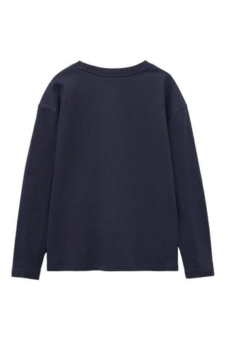 T-shirt coton manches longues - Bleu marine