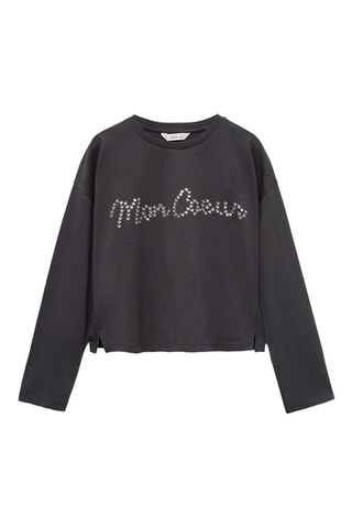 T-shirt manches longues détail strass - Anthracite