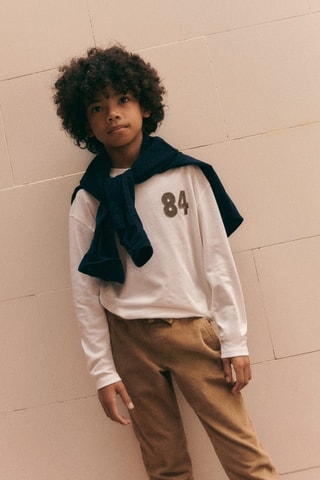 T-shirt imprimé détails brodés - Blanc cassé