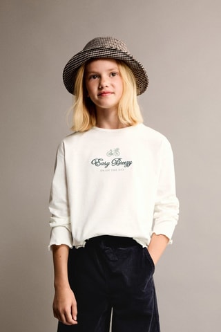 T-shirt coton détail brodé - Blanc cassé