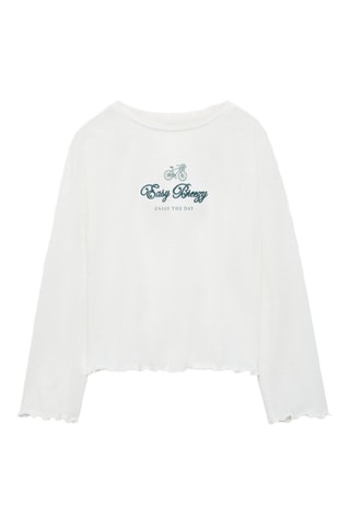 T-shirt coton détail brodé - Blanc cassé