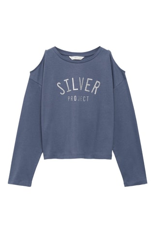 T-shirt coton ouverture épaules - Bleu