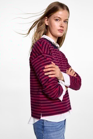 T-shirt manches longues rayures - Cerise