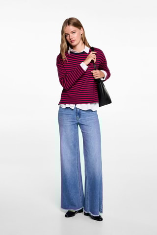 T-shirt manches longues rayures - Cerise