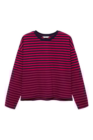 T-shirt manches longues rayures - Cerise