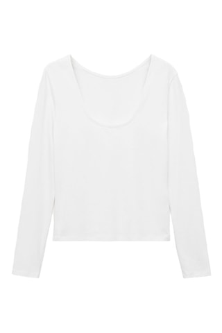 T-shirt manches longues ouverture au dos - Blanc cassé