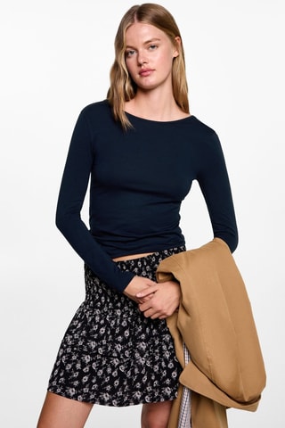 T-shirt manches longues ouverture au dos - Bleu marine