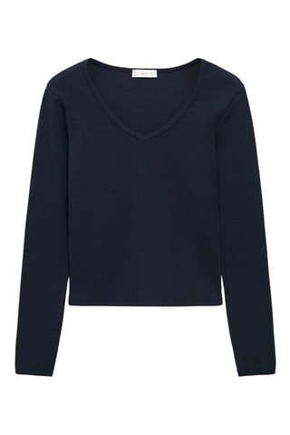 T-shirt manches longues col V - Bleu marine