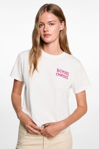 T-shirt coton imprimé - Blanc cassé