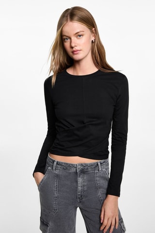 T-shirt coton détail croisé - Noir