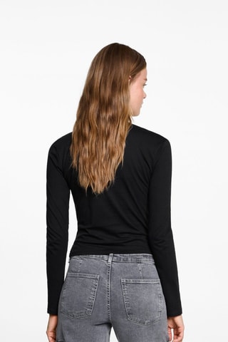 T-shirt coton détail croisé - Noir