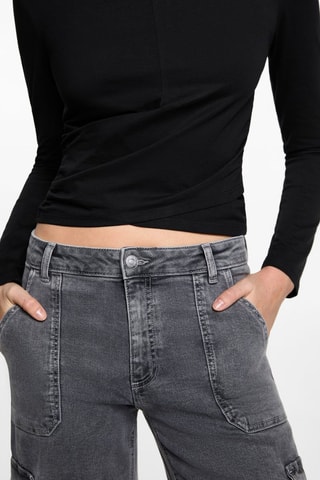 T-shirt coton détail croisé - Noir