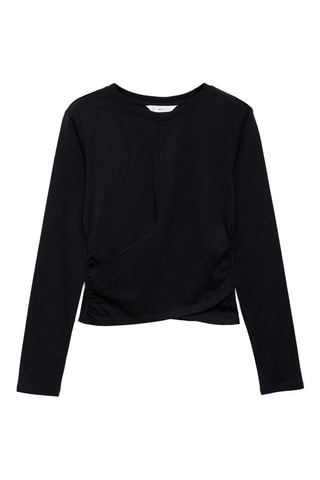 T-shirt coton détail croisé - Noir