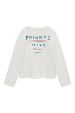 T-shirt coton détail brodé - Blanc cassé