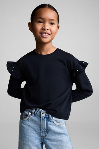 T-shirt clouté volants - Bleu marine