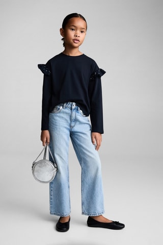 T-shirt clouté volants - Bleu marine