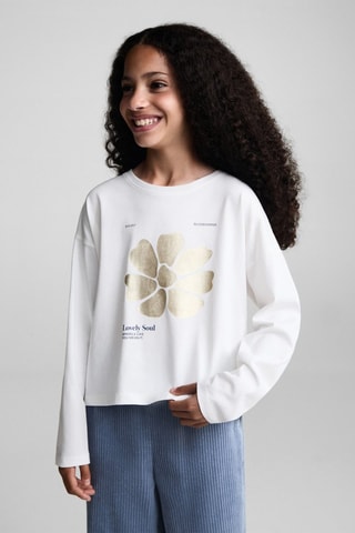 T-shirt coton imprimé - Blanc cassé