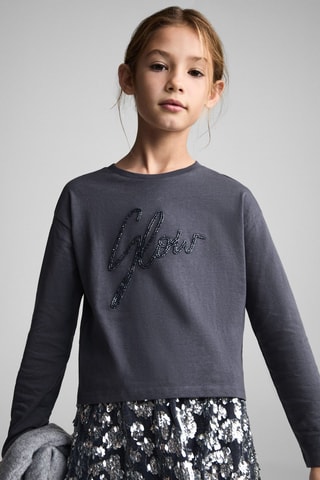 T-shirt coton perles - Bleu pétrole