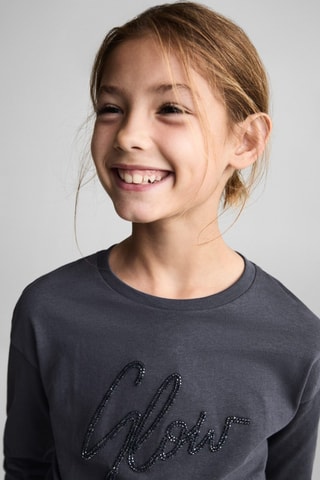 T-shirt coton perles - Bleu pétrole