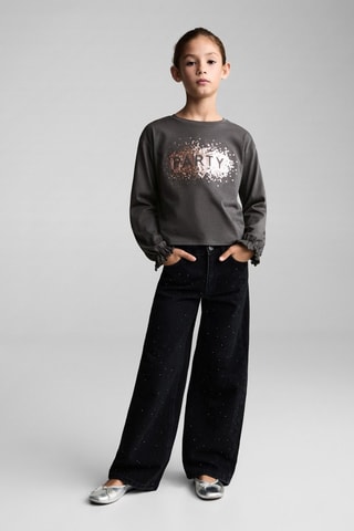 T-shirt imprimé paillettes - Anthracite