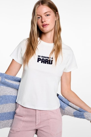 T-shirt coton imprimé - Blanc cassé