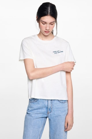 T-shirt coton imprimé - Blanc cassé