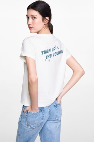 T-shirt coton imprimé - Blanc cassé