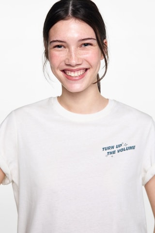 T-shirt coton imprimé - Blanc cassé