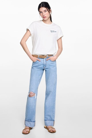 T-shirt coton imprimé - Blanc cassé