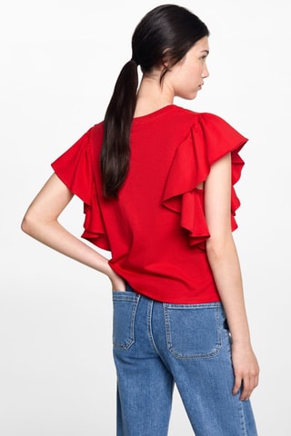 T-shirt en coton à volants - Rouge