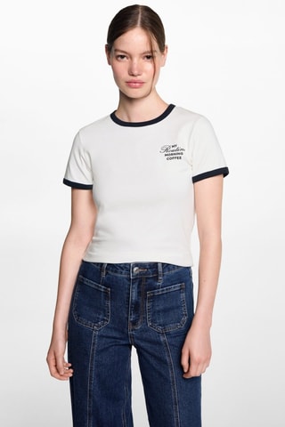 T-shirt imprimé contrastant - Blanc cassé