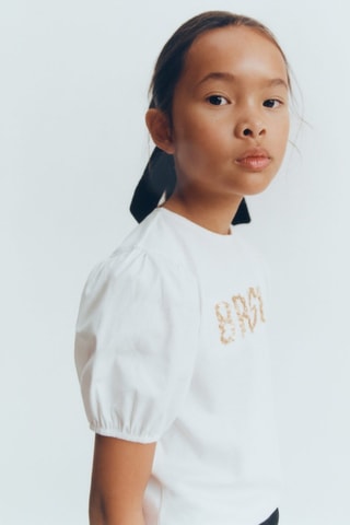 T-shirt paillettes - Blanc cassé