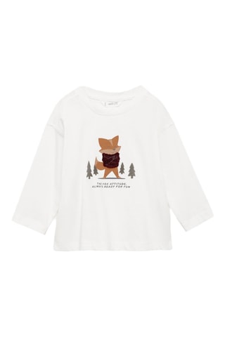 T-shirt coton détail brodé - Blanc cassé