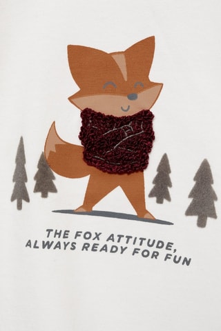 T-shirt coton détail brodé - Blanc cassé