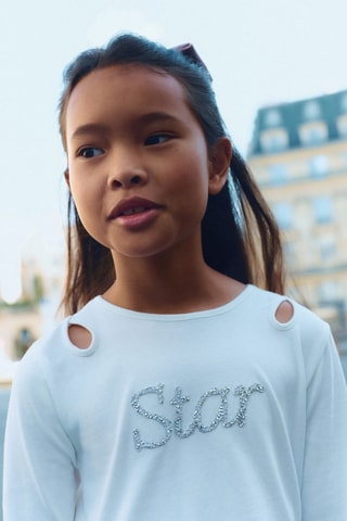 T-shirt paillettes - Blanc cassé