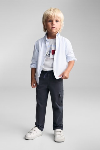 T-shirt manches longues imprimé relief - Gris chiné