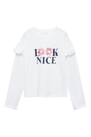 T-shirt manches longues volants - Blanc cassé