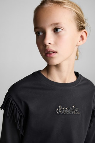 T-shirt brodé franges - Anthracite