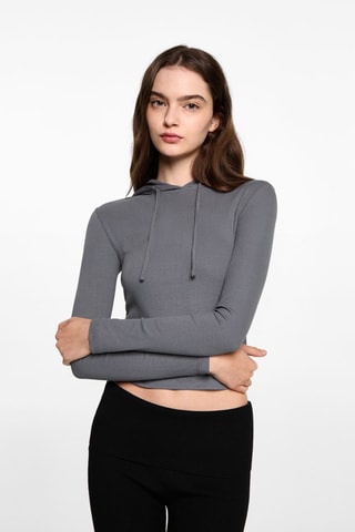 Sweat-shirt à capuche côtelé - Anthracite