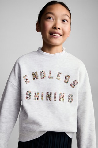 Sweat-shirt à message en relief - Gris clair chiné