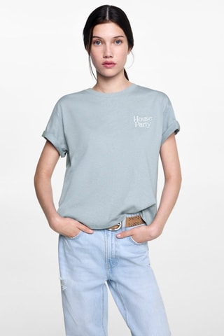 T-shirt message brodé - Blanc cassé