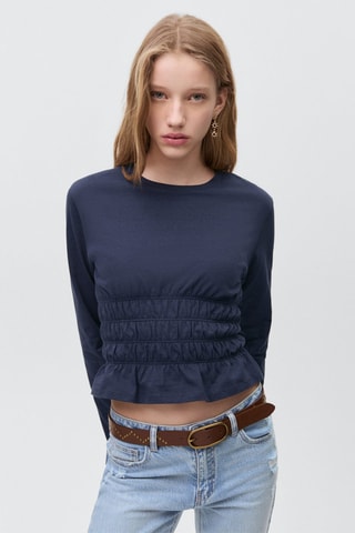 T-shirt taille froncée - Bleu marine