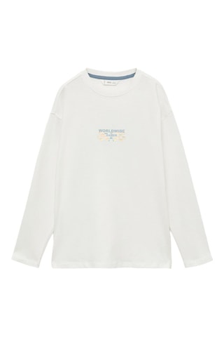 T-shirt manches longues imprimé - Blanc cassé