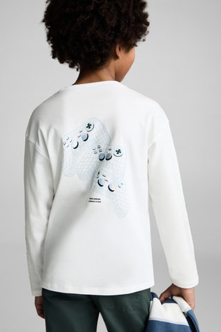 T-shirt manches longues imprimé - Blanc cassé