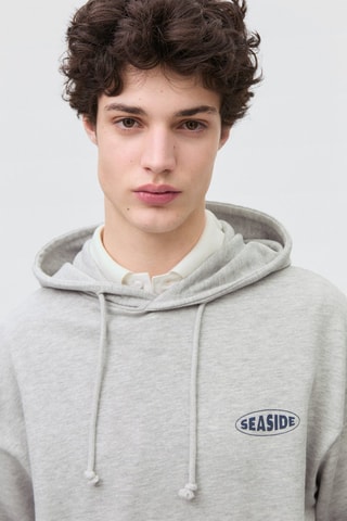 Sweat-shirt coton imprimé - Gris clair chiné