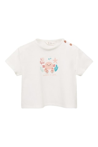T-shirt coton motif en relief - Blanc cassé