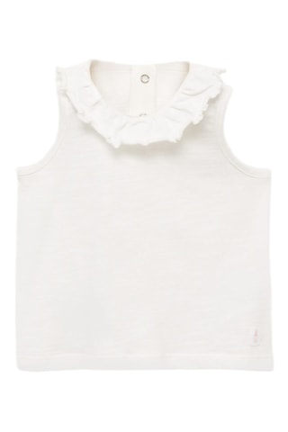 T-shirt en coton à col à volants - Blanc cassé