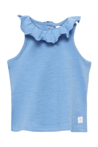 T-shirt en coton à col à volants - Bleu